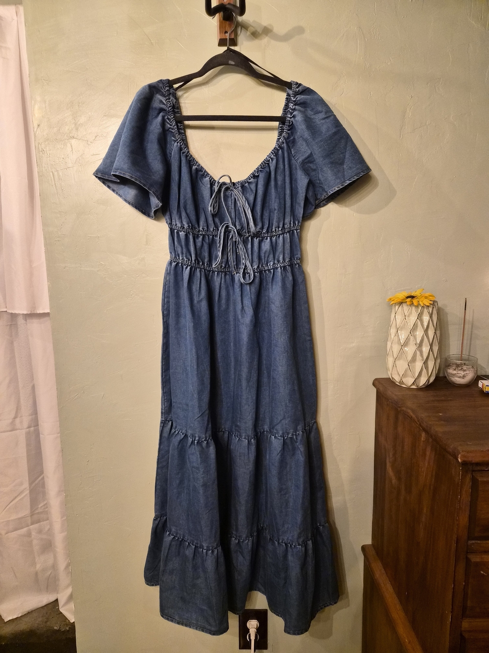 Blush Denim Maxi Dress in Blue